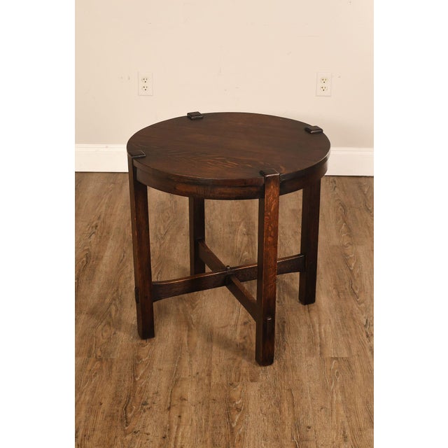 High Quality American Made Antique Solid Oak Round Table Attributed To Gustav Stickley In The Mission Style. Features A 26...