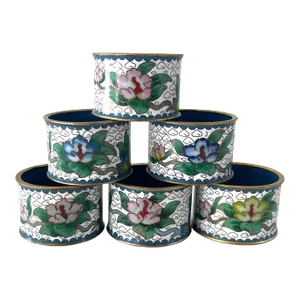 Vintage Cloisonné Napkin Rings, Set 6