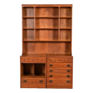 Ethan Allen American Colonial Solid Maple Breakfront Bookcase Cabinet, 1960s For Sale