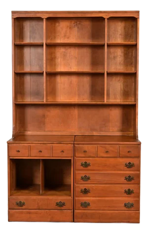 Ethan Allen American Colonial Solid Maple Breakfront Bookcase Cabinet, 1960s