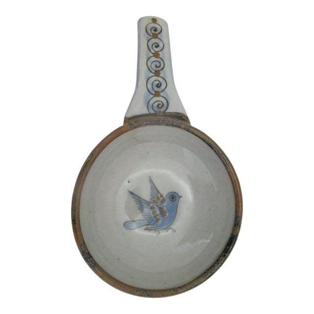 El Palomar Ken Edwards Blue Bird Tonala Mexico Folk Art Hanging Pot With Handle For Sale