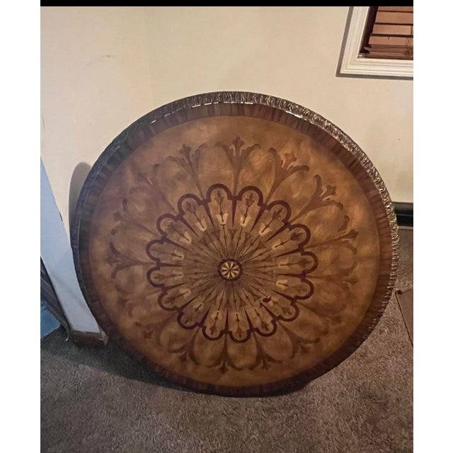 Hollywood Regency Vintage Maitland-Smith Gadroon Center Table – Hand Inlaid Mahogany Marquetry – Designer Statement Piec For Sale - Image 3 of 4