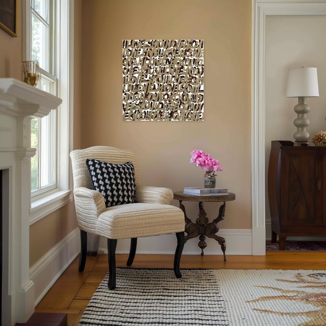 Textile Taupie - Abstract Gold 'I Love You' Graffiti Mixed Media Painting on Canvas Original Artwork by Amber Goldhammer For Sale - Image 7 of 9