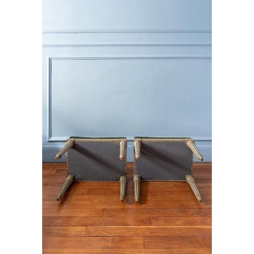 French Louis XVI Upholstered Painted Ottomans, 19th Century, Set of 2 For Sale - Image 13 of 14
