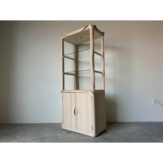 Boho Chic Vintage Betty Cobonpue - Style Pencil Reed Lighted Etagere/ Sold For Sale - Image 3 of 12