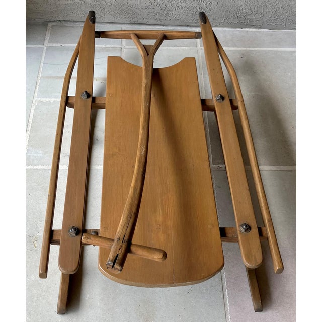 Circa 1920 Solid Hickory Wood & Metal Transport Sled With Moveable Pull Handle For Sale - Image 12 of 18