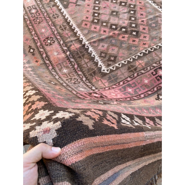Vintage Maimana Kilim Rug in Rose, Brown and Cream, 8.2 X 13.4 Ft For Sale - Image 10 of 10