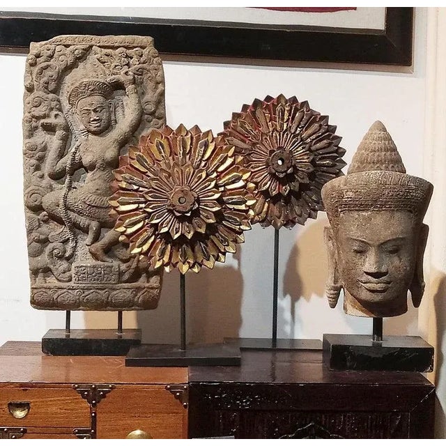 Reclaimed Wood Thai Flower Sculpture, Early 19th Century For Sale - Image 9 of 9