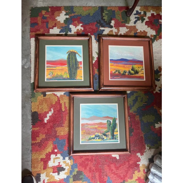 1970s 1970s Trio of Desert Cactus Paintings in Wooden Frames, Set of 3 For Sale - Image 5 of 5