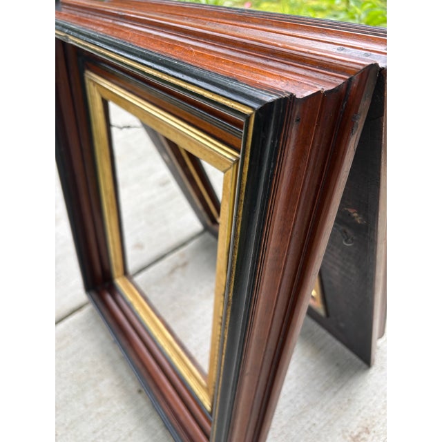 Brown Antique Walnut Wood Handmade Gilded Insert Deepwell Frames for Oil Paintings, a Pair For Sale - Image 8 of 12