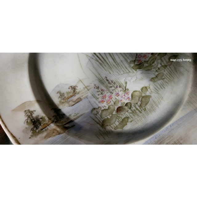 Antique Japanese Fine Porcelain Hand Painted Lg. Round Serving Platter For Sale - Image 4 of 13