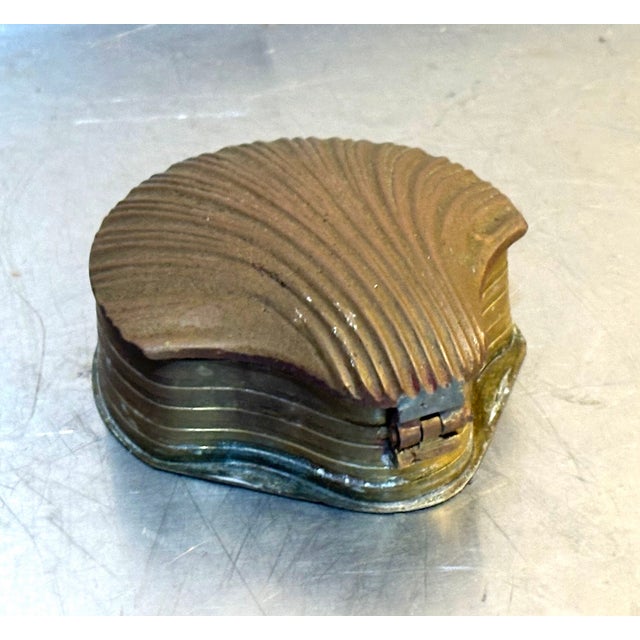 Small Brass Hinge-Top Shell Box For Sale - Image 4 of 4