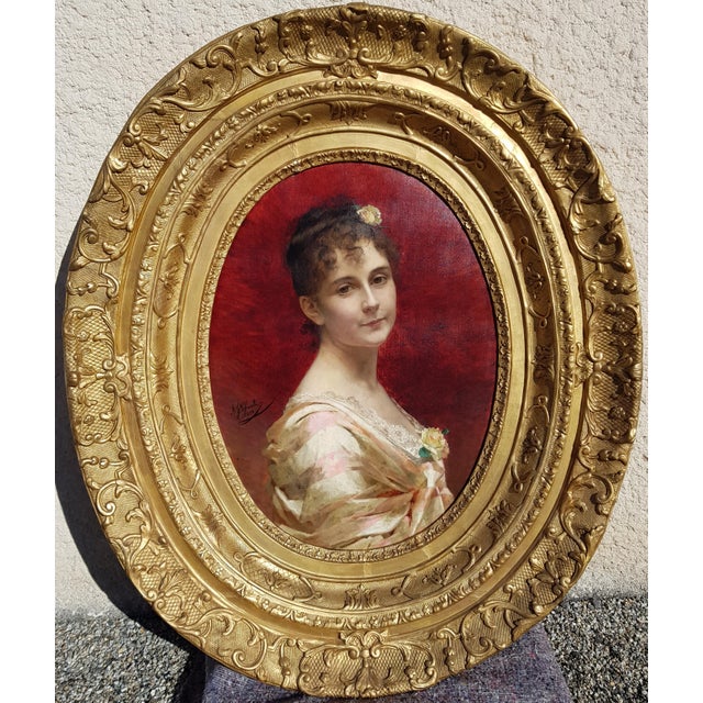 Chantron Alexandre-Jacques - Woman Portrait - Oil on Canvas, Framed - 1884 For Sale - Image 9 of 14