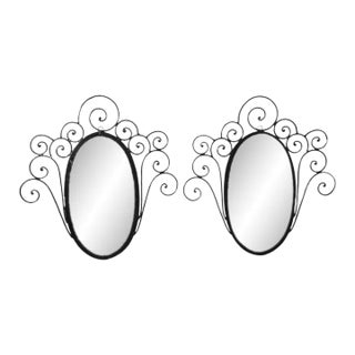 Vintage Art Deco Wrought Iron Mirrors - a Pair For Sale