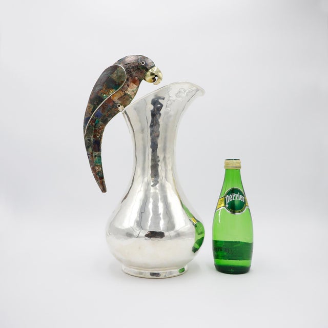 1960s Big Size Mexican Silver Plated Malachite Pitcher by Los Castillo For Sale - Image 5 of 6