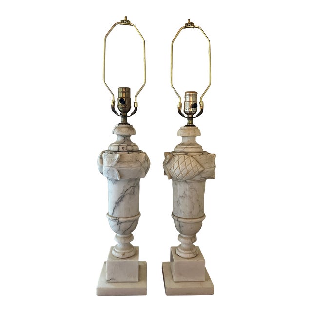1940s Neoclassical Alabaster Table Lamp Bases, a Pair Chairish