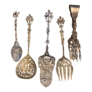 Vintage Italian Ornate Silver-Plated Serving Set, 5 Pieces For Sale