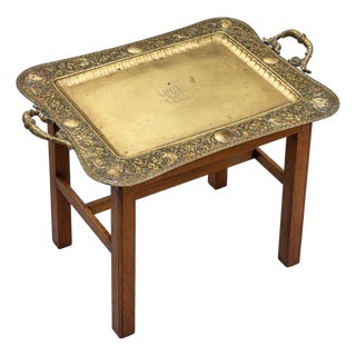 Victorian Brass Tray on Custom Base as Side Table For Sale