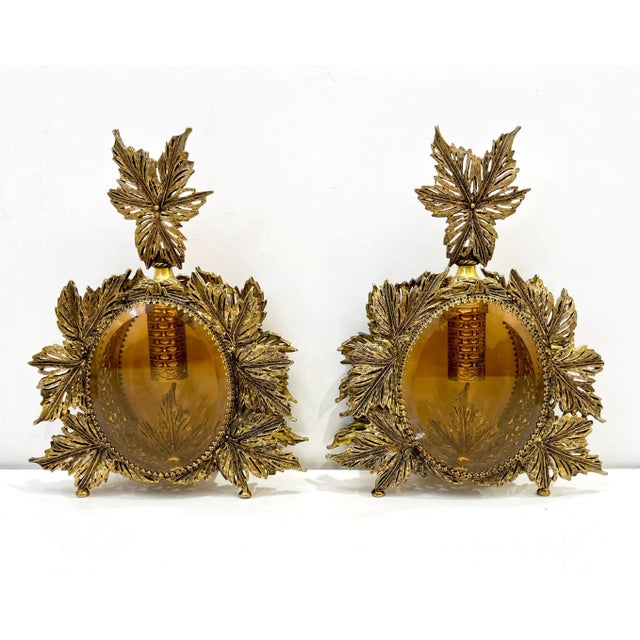 Early 20th Century Antique French Pair of Gilt Brass Filigree & Glass Rococo Style Perfume Bottles For Sale - Image 5 of 12