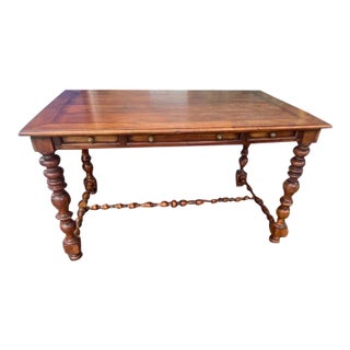 1950s Mahogany Writing Desk on Turned Legs For Sale