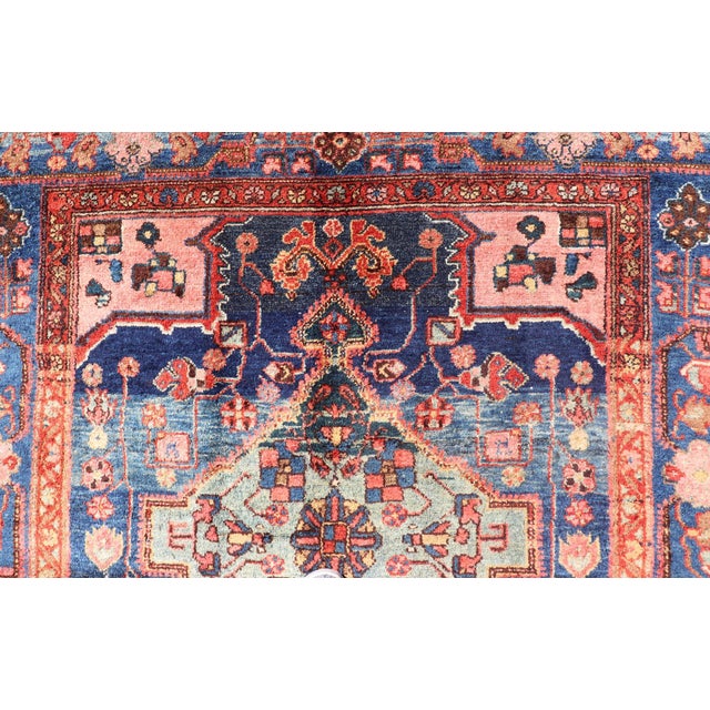 Antique Persian Karajeh Rug With Geometric Medallions in Green, Blue, and Red 5'2 X 7'10 For Sale - Image 11 of 14
