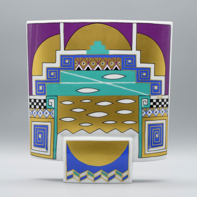 A striking Rosenthal Studio-Line vase combining Michael Boehm’s sculptural “Debut” form with Yves Galgon’s vivid “Topkapi”...