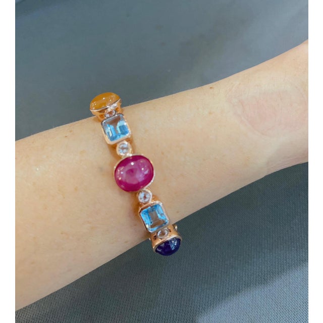 Bochic “Capri” Vintage Diamond, Ruby & Multi-Color Sapphire Bangle 18K Gold &Sil For Sale - Image 11 of 11