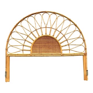 Vintage Boho Chic Sunburst Bent Rattan King Headboard For Sale