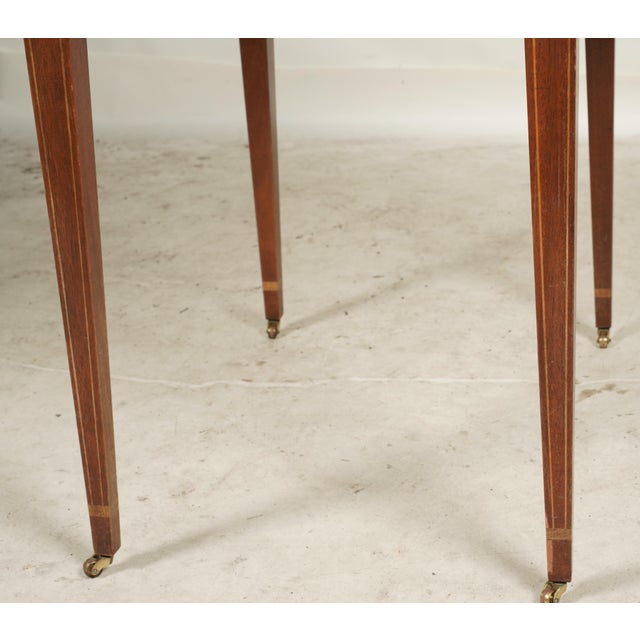 Mid 20th Century Mid 20th Century Pair of Baker Furniture Inlaid Demi-Lune Side Tables With Brass Ring Pulls & Drop-Leaves: Pembroke Tables For Sale - Image 5 of 9