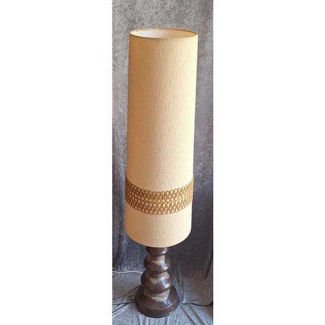 Mid-Century Floor Lamp with Brown Ceramic Base in the Fat Lava with Beige Fabric Shade by Pan, 1960s For Sale - Image 4 of 10