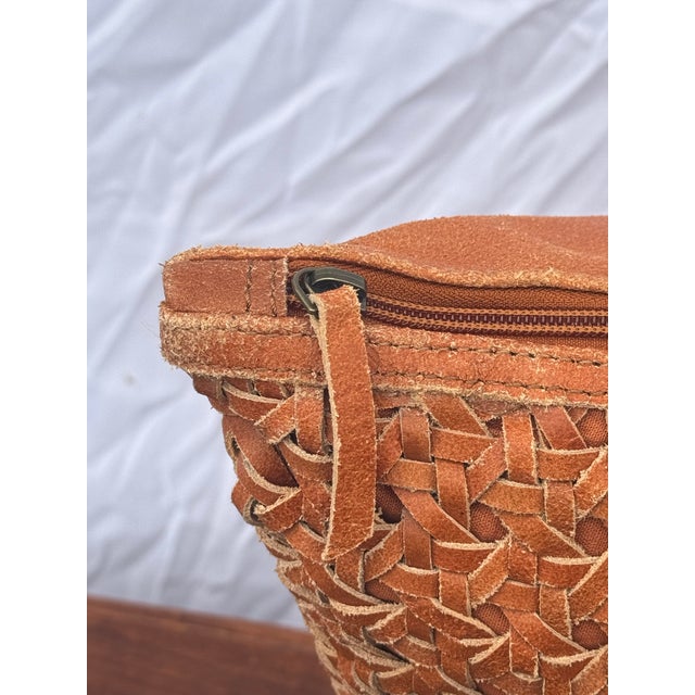 Elevate your home décor with this Vintage Williams Sonoma Home Cane Woven Leather Pillow, a stunning piece of...