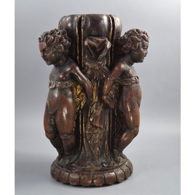 Baroque 18th Century Baroque Italian Carved Walnut Torchiere Base with Three Putti For Sale - Image 3 of 16