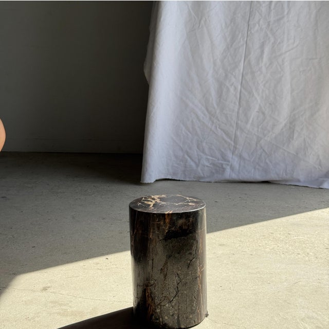 Small Side Table in Black Petrified Wood with Beige Streaks and Grey Sides, 1980s For Sale - Image 4 of 18
