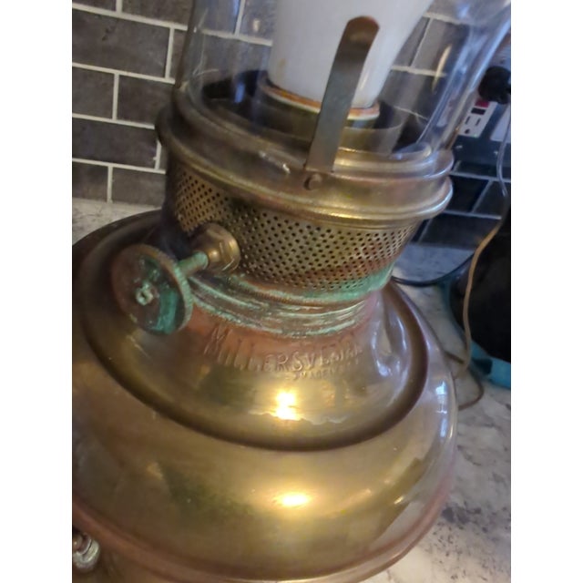 Vintage Edward Miller Brass Electrified Hurricane Lamp With Hand