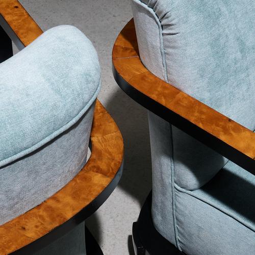 Art Deco Lounge Chairs in Burlwood with Ebonized Frames, Italy, Set of 2 For Sale - Image 5 of 10