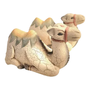 Whimsical Sculpted Lying Decorative Carved Wood Camel Room Decor Statues- a Pair