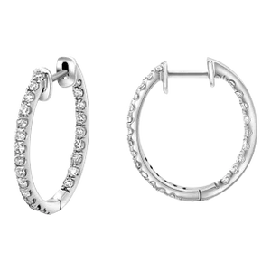Natural 1 Carat Tw Diamond Eternity Inside Out 18mm Hoop Earrings - 2 Pieces