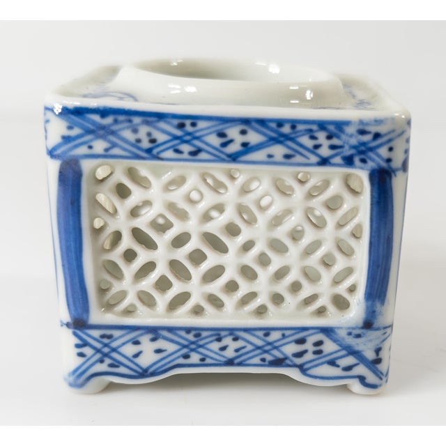 Japanese Mid-Century Japanese Blue and White Reticulated Potpourri Incense Votive For Sale - Image 3 of 8