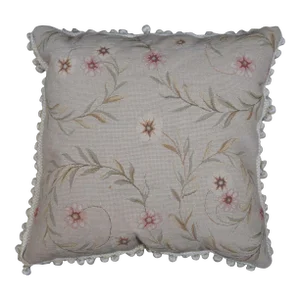Mid 20th Century Silk Down Filled Morning Glory Floral Embroidered Tassel Lumbar Throw Pillow