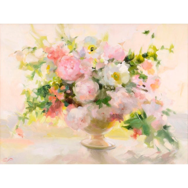 Oil on canvas by Elena Rezaeva "Floral Still Life." This Elena Rezaeva oil painting comes framed as shown. Dimensions 24″H...