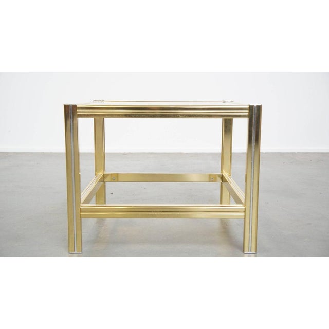 Vintage Hollywood Regency Side Table with Glass Top and Gold-Silver Mirror Edge For Sale - Image 4 of 12