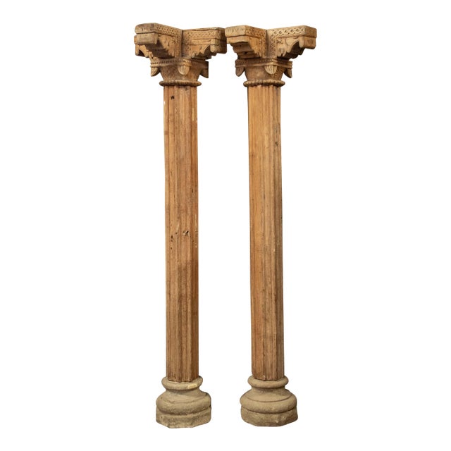 Pair of Antique Indian Teak Pillars / Columns For Sale