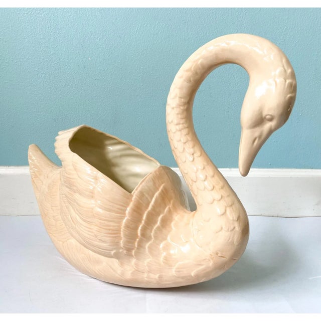 Large Vintage Peach Colored Ceramic Swan Planter For Sale - Image 11 of 12