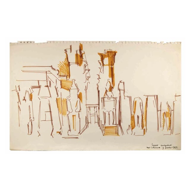 Reynold Arnould, View of Luxor, Marker Drawing, 1967 For Sale