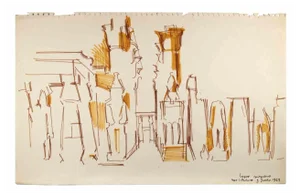 Reynold Arnould, View of Luxor, Marker Drawing, 1967