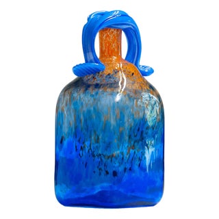 Blue Art Glass Bottle Handmade by Staffan Gellerstedt at Studio Glashyttan, 1988 For Sale