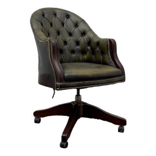 English Green Chesterfield Desk Chair For Sale