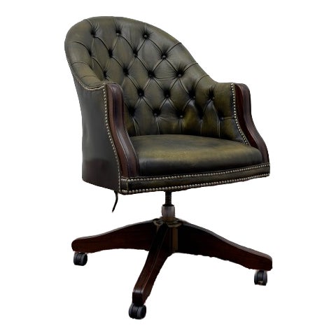 English Green Chesterfield Desk Chair For Sale