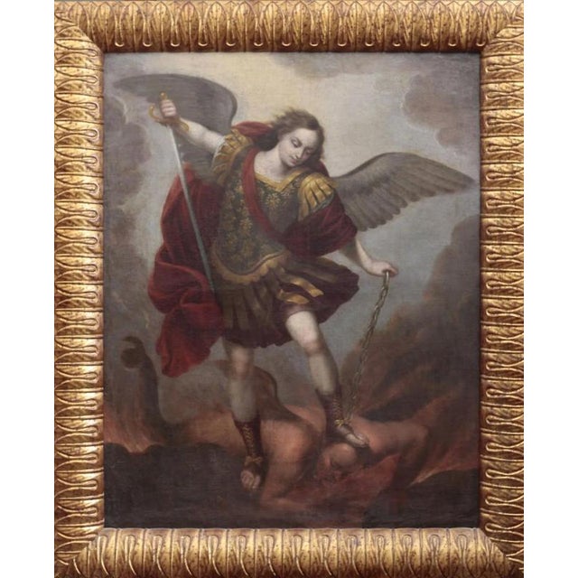 Spanish School Artist, Saint Michael the Archangel, Oil on Canvas, Framed For Sale - Image 5 of 7
