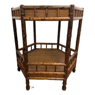 Vintage British Colonial Style Two Tier Hexagonal Side Table For Sale